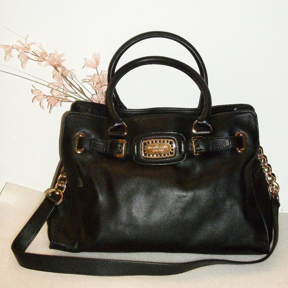 Michael Kors Handbags - MICHAEL KORS Black Leather Hamilton Rock & Roll East West Tote Bag 15" X 10.5"